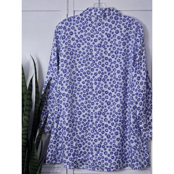 Multiples Women's Turn Up Cuff Sleeve Button Front Hi-lo Shirt Size Small Blue - Picture 6 of 6